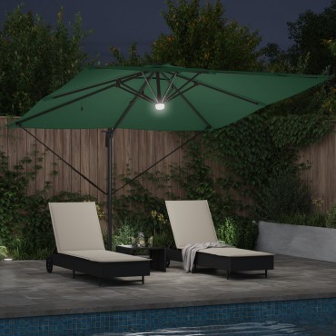 vidaXL Cantilever Roma Parasol με LEDs Πράσινο 286x285x270 cm Αλουμίνιο