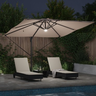 vidaXL Ομπρέλα με Βραχίονα με LEDs Ταουπέ 286x285x270 cm Αλουμίνιο
