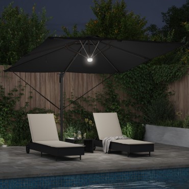 vidaXL Ομπρέλα Βραχίονα Roma με LEDs Μαύρη 286x285x270 εκ. Αλουμίνιο