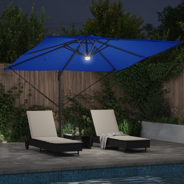 vidaXL Ομπρέλα Βραχίονα με LEDs Αζούρ Μπλε 286x285x270 εκ. Αλουμίνιο