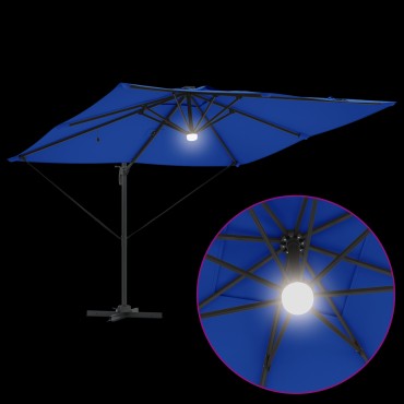 vidaXL Ομπρέλα Βραχίονα με LEDs Αζούρ Μπλε 286x285x270 εκ. Αλουμίνιο