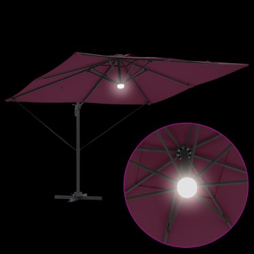 vidaXL Cantilever Roma Parasol με LEDs Μπορντό 286x285x270 εκ. Αλουμίνιο