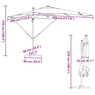 vidaXL Cantilever Roma Parasol με LEDs Μπορντό 286x285x270 εκ. Αλουμίνιο