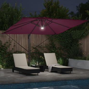 vidaXL Cantilever Roma Parasol με LEDs Μπορντό 286x285x270 εκ. Αλουμίνιο