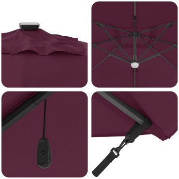 vidaXL Cantilever Roma Parasol με LEDs Μπορντό 286x285x270 εκ. Αλουμίνιο