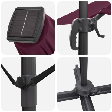 vidaXL Cantilever Roma Parasol με LEDs Μπορντό 286x285x270 εκ. Αλουμίνιο