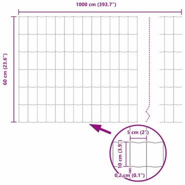 vidaXL Φράχτης Εuro 0,6x10 μ Σίδηρος με επικάλυψη PVC Πράσινο 1000x60cm