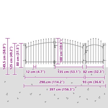 vidaXL Πύλη Κήπου με Αιχμές Μαύρη 100x400 εκ Χάλυβας