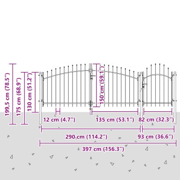 vidaXL Πύλη Κήπου με Κορυφή Λυχνίας Γκρι 150x400 εκ Χάλυβας