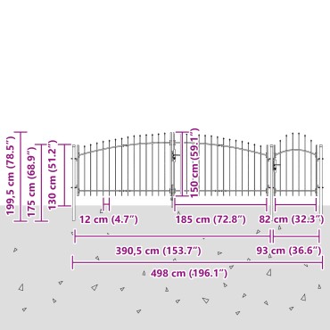 vidaXL Πόρτα Κήπου με Σπείρα Γκρι 150x500 εκ. Χάλυβας