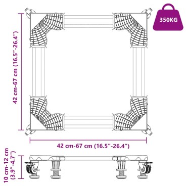 vidaXL Βάση πλυντηρίου ρούχων Γκρι 67 x 67 x 12 εκ Ανοξείδωτο ατσάλι
