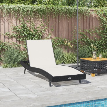 vidaXL Ξαπλώστρα Μαύρο και Λευκό 197x70x82cm συνθετικό ρατάν 1 τεμ.