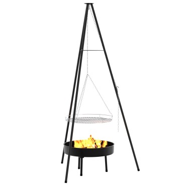 vidaXL Τρίποδο Μαγειρέματος Με Grill Grate Και Τηγάνι Φωτιάς 170 εκ.