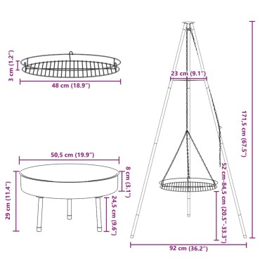 vidaXL Τρίποδας Κατασκήνωσης 3 pcs Μαύρο Ατσάλι