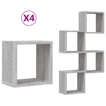 vidaXL Floating Ράφια Γκρι σονομά MDF Μεσαία Επιτοίχια Floating Ράφια