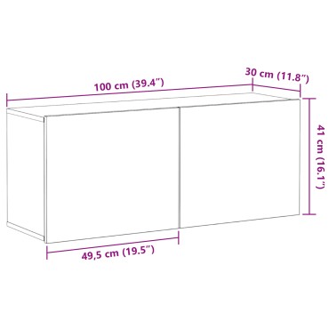 vidaXL Ντουλάπι Τοίχου Τηλεόρασης Μαύρη Δρυς 100x30x41cm Επεξεργασμένο Ξύλο