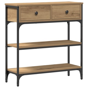 vidaXL Κονσόλα Οξιά 72,5x25x75cm Ξύλο Μηχανικής Κατασκευής & Χάλυβας 1 τεμ.