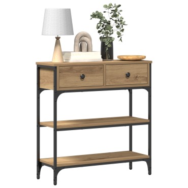 vidaXL Κονσόλα Οξιά 72,5x25x75cm Ξύλο Μηχανικής Κατασκευής & Χάλυβας 1 τεμ.