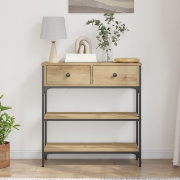 vidaXL Κονσόλα Οξιά 72,5x25x75cm Ξύλο Μηχανικής Κατασκευής & Χάλυβας 1 τεμ.