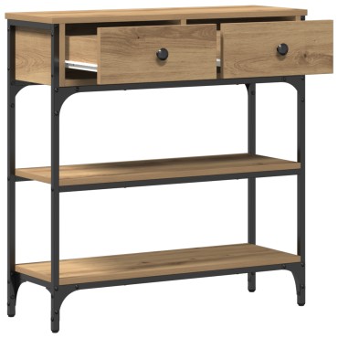 vidaXL Κονσόλα Οξιά 72,5x25x75cm Ξύλο Μηχανικής Κατασκευής & Χάλυβας 1 τεμ.