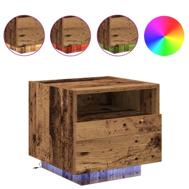 κομοδίνο vidaXL με LED φώτα από παλιό ξύλο 40x39x37cm 1 τεμ.