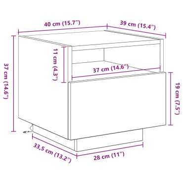 κομοδίνο vidaXL με LED φώτα Μαύρο Δρυς 40x39x37cm 1 τεμ.
