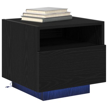 κομοδίνο vidaXL με LED φώτα Μαύρο Δρυς 40x39x37cm 1 τεμ.