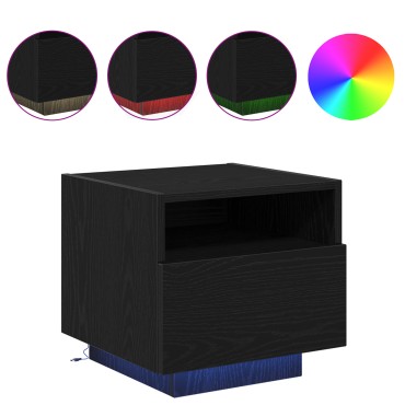 κομοδίνο vidaXL με LED φώτα Μαύρο Δρυς 40x39x37cm 1 τεμ.