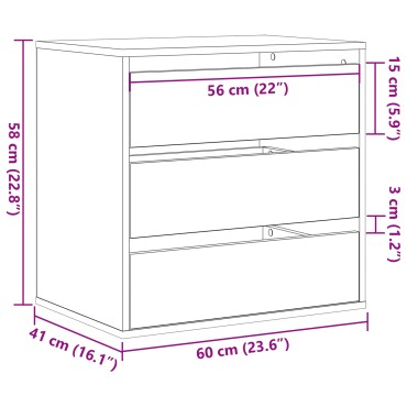 vidaXL Ντουλάπι με Συρτάρια 3-Συρτάρι Μαύρο 61x41x58 εκ 1 τεμ.