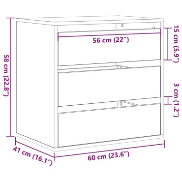 vidaXL Ντουλάπι με Συρτάρια 3-Συρτάρι Μαύρο 61x41x58 εκ 1 τεμ.