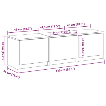 vidaXL Ντουλάπα Τηλεόρασης με LED Καρυδιά 140x34x40cm Επεξεργασμένο Ξύλο