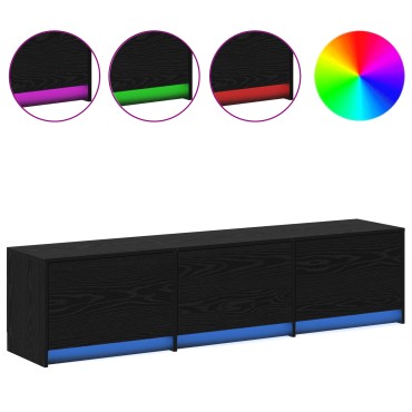 vidaXL Ντουλάπα τηλεόρασης με LED Μαύρη βελανιδιά 162,5x34x40cm Επεξεργασμένο ξύλο
