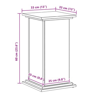 vidaXL Βάση φυτών Μαύρη Οξυά 33 x 33 x 60 εκ Επεξεργασμένο ξύλο