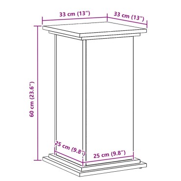 vidaXL Βάση φυτών Μαύρη Οξυά 33 x 33 x 60 εκ Επεξεργασμένο ξύλο