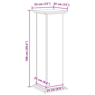 vidaXL Βάση φυτών Μαύρη Οξυά 33 x 33 x 100 cm Επεξεργασμένο ξύλο