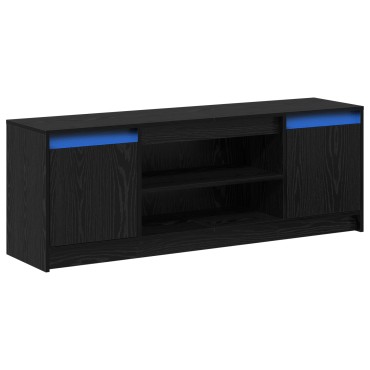 vidaXL Έπιπλο TV με LED Μαύρης Βελανιδιάς 139.5x34x50cm Επεξεργασμένο Ξύλο
