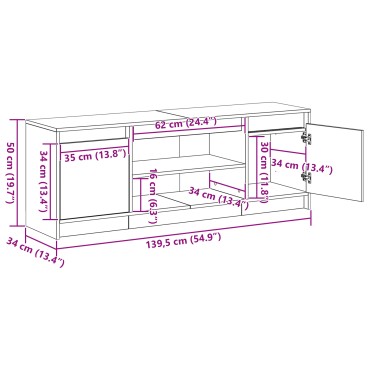 vidaXL Έπιπλο TV με LED Μαύρης Βελανιδιάς 139.5x34x50cm Επεξεργασμένο Ξύλο
