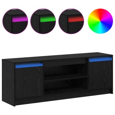 vidaXL Έπιπλο TV με LED Μαύρης Βελανιδιάς 139.5x34x50cm Επεξεργασμένο Ξύλο