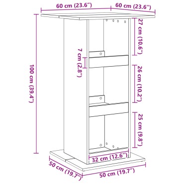 vidaXL Τραπέζι Μπαρ με Αποθήκευση Μαύρος Δρύς 60x60x102cm Επεξεργασμένο Ξύλο 1 τεμ.