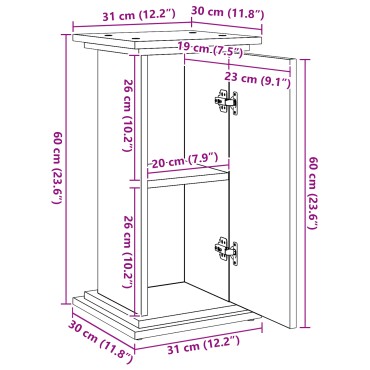 vidaXL Βάση Φυτών με Αποθήκευση Μαύρο Ξύλο 31x30x60 εκ. Εξατομικευμένο Ξύλο