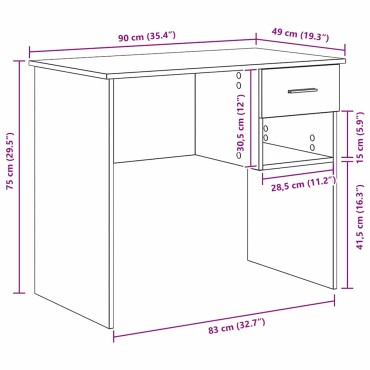 vidaXL Γραφείο με συρτάρι Λευκό 90x49x75cm Επεξεργασμένο ξύλο 1 τεμ.