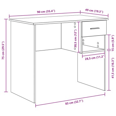 vidaXL Γραφείο με Αποθήκη Γκρι Sonoma 90x49.5x75cm Επεξεργασμένο Ξύλο 1 τεμ.