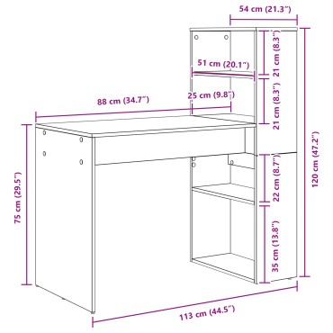 vidaXL Γραφείο με Αποθήκευση Γκρι Σονόμα 113x54x120cm Επεξεργασμένο Ξύλο 1 τεμ.