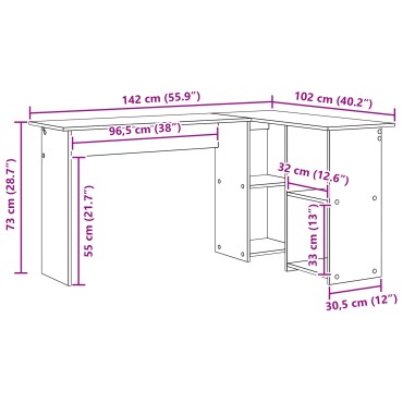 vidaXL Γραφείο Γκρίζο Σονομα 142x102x73cm Επεξεργασμένο Ξύλο 1 τεμ.