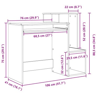 vidaXL Γραφείο με συρτάρι Λευκό 106x41x88.5cm Επεξεργασμένο ξύλο 1 τεμ.