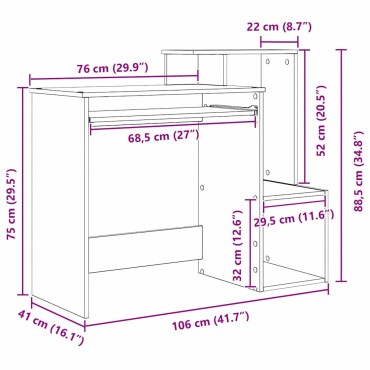 vidaXL Γραφείο με συρτάρι Λευκό 106x41x88.5cm Επεξεργασμένο ξύλο 1 τεμ.