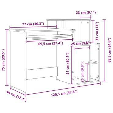 vidaXL Γραφείο με αποθήκευση Μαύρη δρυός 120.5x44x88.5cm Επεξεργασμένο ξύλο 1 τεμ.