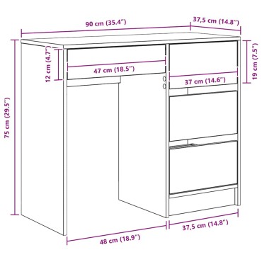 vidaXL Γραφείο Λευκό Επεξεργασμένο Ξύλο 90x37.5x75 εκ 1 τεμ.