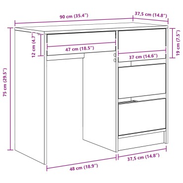 vidaXL Γραφείο Λευκό Επεξεργασμένο Ξύλο 90x37.5x75 εκ 1 τεμ.