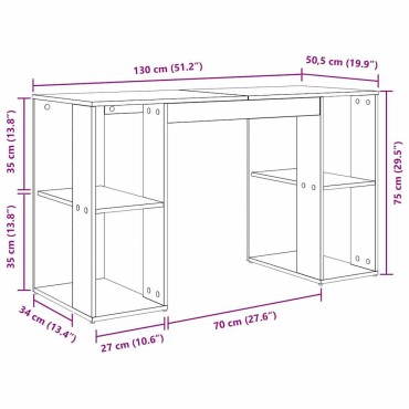 vidaXL Γραφείο Μαύρη Οξυά Επεξεργασμένο Ξύλο 130x50.5x75 εκ 1 τεμ.